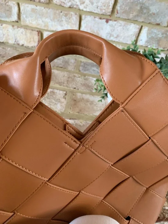 Woven Top-Handle Women’s Tote Bag in Cognac - Picture 7 of 10